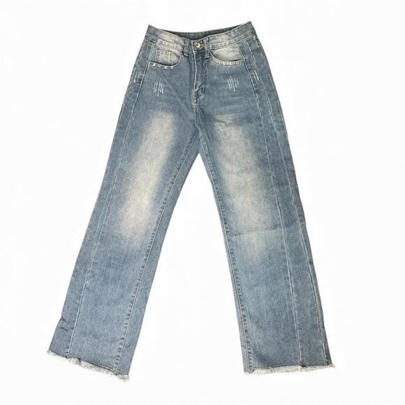 Wide Leg Raw Hem Vintage Light Wash Jeans – Size S - Picture 6 of 13